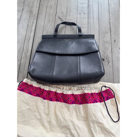 Tory Burch Large Block T Satchel Bag Black Leather - Picture 3 of 14